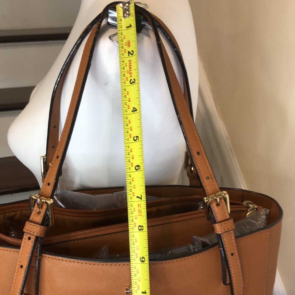 TORY BURCH Saffiano Leather Shoulder Bag Brown Leather Tote Bag Medallion Lining - Picture 7 of 17